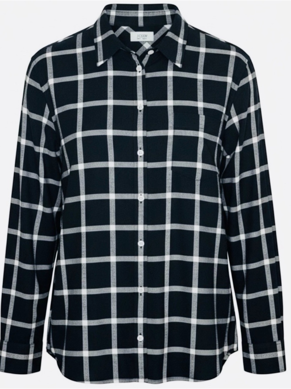 JCrew FLANNEL SHIRT Woman's Plus 2X 100% Cotton Black Ivory Plaid Relaxed EUC